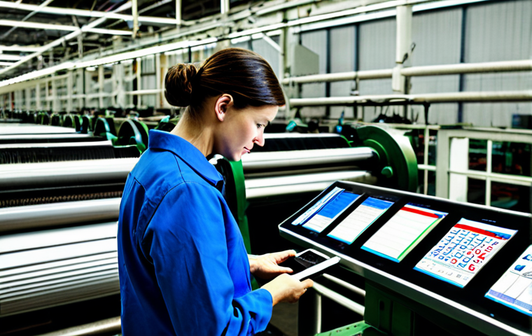 에너지 효율적 산업 생산 - Energy Audit in a Textile Mill**

"Inside a bustling textile mill, a professional energy auditor in ...