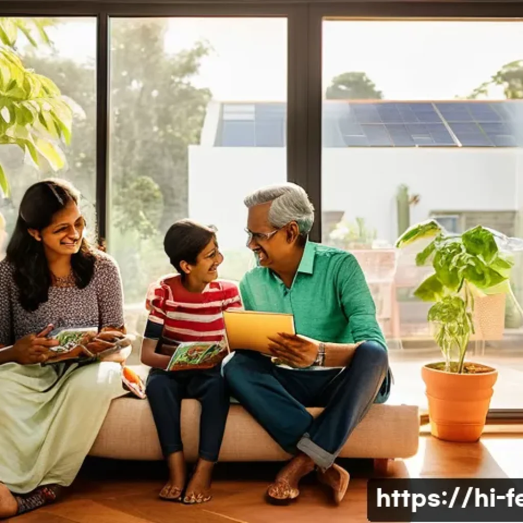 제로 에너지 빌딩 - **Prompt:** A vibrant, joyful Indian family (parents and two children, aged around 8 and 12) happily...