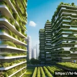 지속 가능한 도시 개발 - **Prompt:** A vibrant, futuristic cityscape seamlessly integrated with nature. Buildings feature ext...