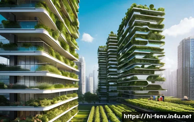 지속 가능한 도시 개발 - **Prompt:** A vibrant, futuristic cityscape seamlessly integrated with nature. Buildings feature ext...