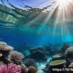 기후 변화와 해양 생태계 - **"Silent Crisis of the Reefs"**: A dramatic underwater scene showcasing the stark contrast between ...