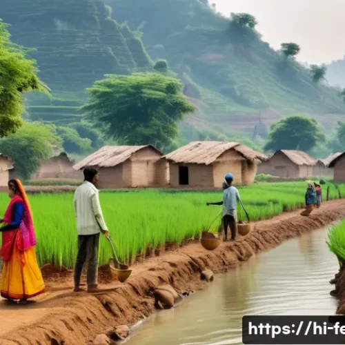 Home 31 기후 변화와 인간 사회 - A vibrant Indian village scene depicting community members actively engaged in a large-scale tree pl...