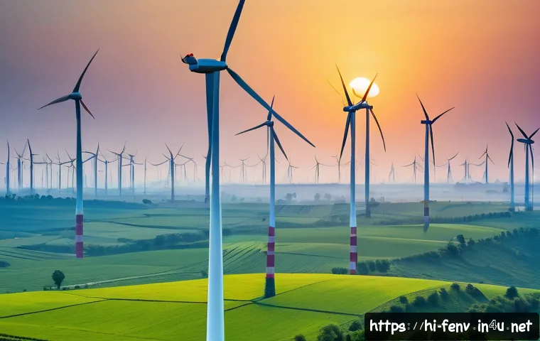 풍력 발전의 미래 - A modern wind farm at sunrise in a rural Indian landscape, featuring advanced lightweight and flexib...