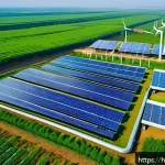 Home 18 탄소 포집 기술 - A futuristic renewable energy plant set in a lush green landscape of India, featuring advanced carbo...